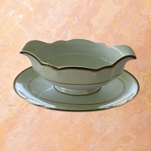 Vintage Black Knight gravy boat with attached under plate